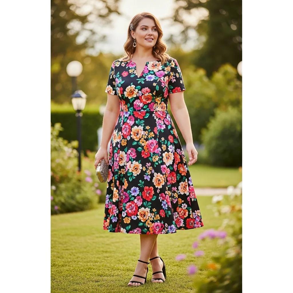 Plus size midi dress outfit for chic engagement party style