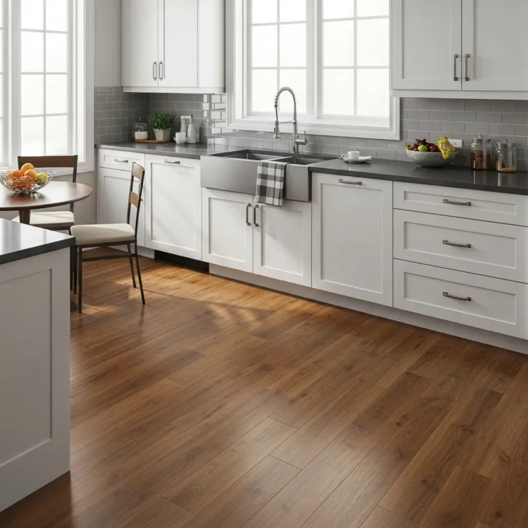 Kitchen Flooring Ideas: Laminate Wood Floors with White Cabinets for a Timeless Look!